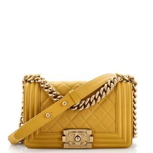 Chanel Boy Flap Bag Quilted Lambskin Small Yellow